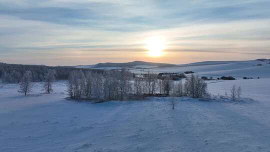 航拍大兴安岭丘陵山地寒冬雪景