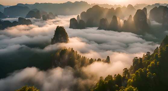 张家界山峰云海山脉日出风景云雾大自然奇峰