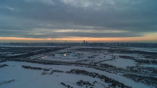 电影感哈尔滨城市冬日景色视频素材模板下载