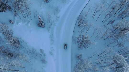 新疆喀纳斯雪景 冰雪公路行车航拍