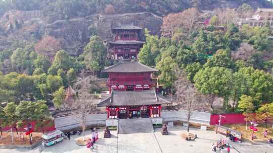 女皇故里四川省广元市皇泽寺景区白昼航拍