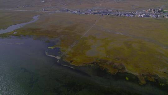 青海黑马河乡城镇建筑与青海湖草原湿地航拍