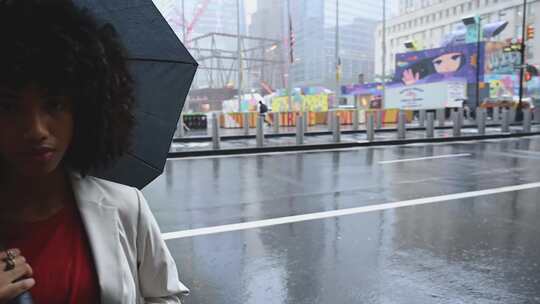 年轻女子拿着雨伞摆姿势