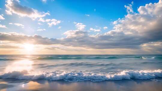海边日出海浪全景
