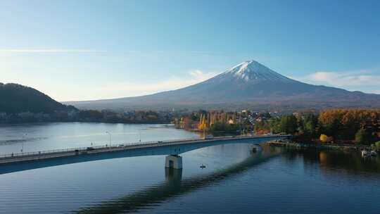 航拍日本川口湖富士山大桥_4K