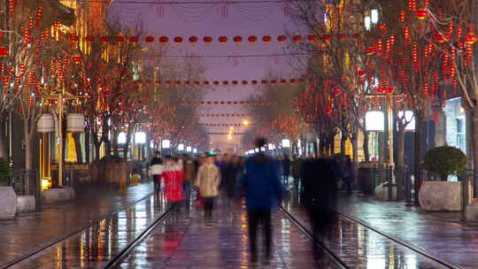 北京前门大街步夜晚人流延时