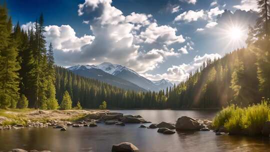 山林湖泊自然风光全景