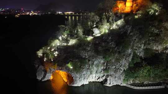 航拍广西桂林象山景区夜景