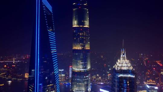 俯拍上海夜景航拍风光视频素材模板下载