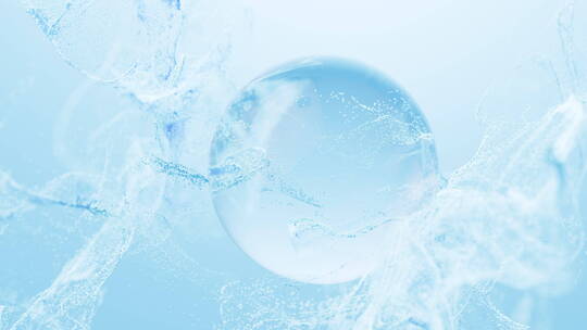 舞动的蓝色粒子与玻璃球体浅色背景3D渲染