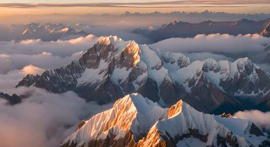 雪山云雾阳光山峰云海日出自然生态环境风景