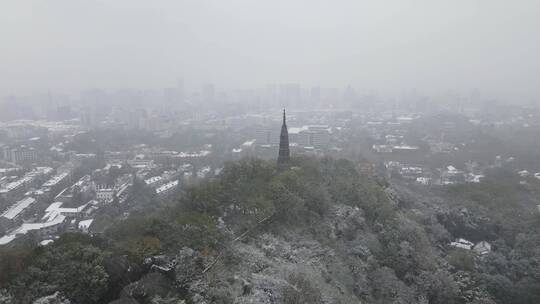 西湖宝石山雪景拍摄素材