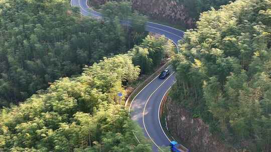 航拍美丽乡村盘山公路车流唯美抒情空镜头