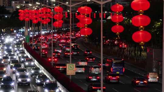 过年红灯笼城市街道节日气氛