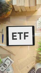 ETF在金融平板屏幕上展示的垂直视频