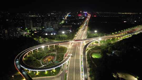 山东潍坊城市夜景交通航拍