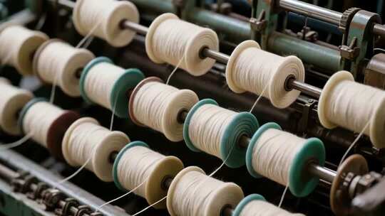 纺织工厂纱线卷机器特写