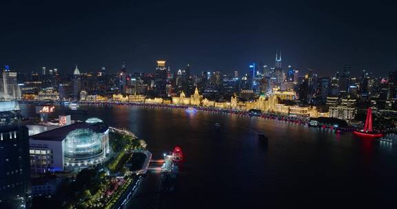 航拍上海外滩万国建筑群夜景