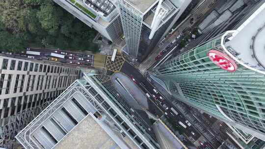 俯拍香港湾仔区马路交通