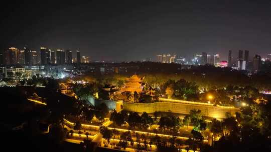 湖南岳阳楼江南名楼夜景航拍