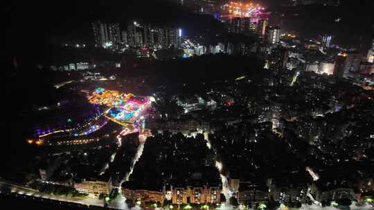 广西梧州城市大景万家灯火夜景航拍