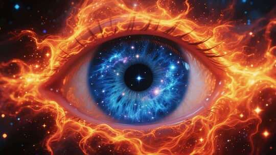 火焰环绕的科幻眼睛素材