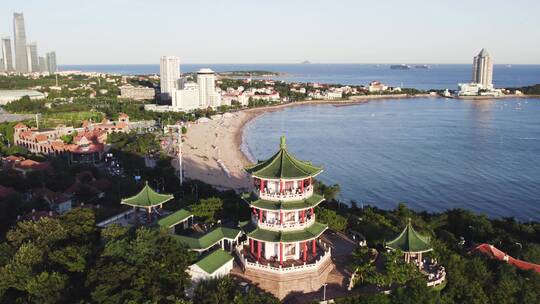 航拍青岛汇泉湾风景全景大画幅 4k