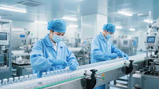 药厂工人流水线作业场景