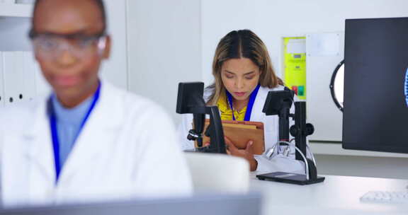 医疗、女性和员工使用平板电脑，研究和规划