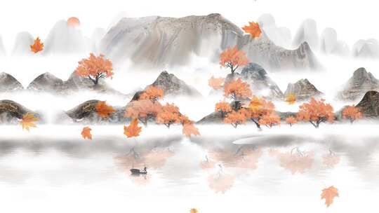中国风枫叶水墨移轴动态背景