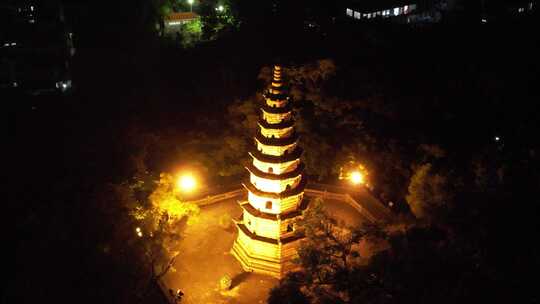 广东阳江北山石塔夜景灯光航拍