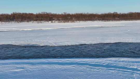 航拍呼伦贝尔冬季风光海拉尔河湿地雪景