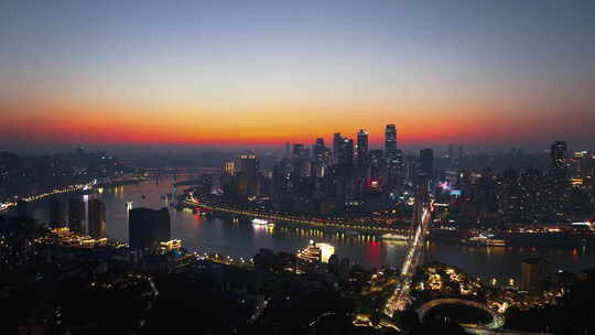 重庆东水门长江大桥黄昏夜景航拍