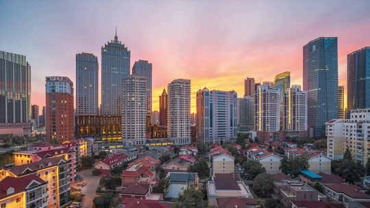 辽宁沈阳城市中心青年大街金廊夜景延时摄影