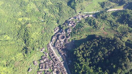 福建漳州南靖土楼古镇村落土楼航拍乡村