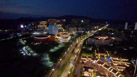 中国湖南省醴陵市五彩陶瓷特色小镇夜景航拍