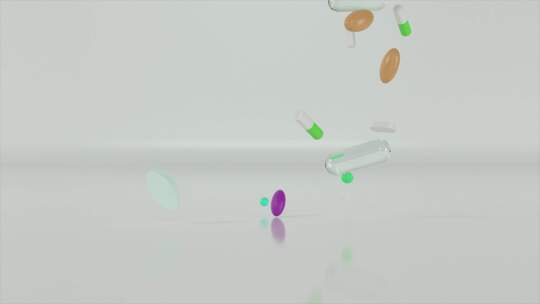 各种药丸落在白色背景药物药丸抗生素维生素视频素材模板下载