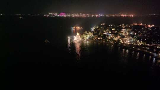 厦门思明区鼓浪屿航拍郑成功雕像夜晚夜景福