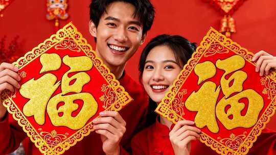 新年情侣温馨浪漫家庭家人春节人物