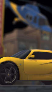 黄色跑车和直升机在城市3D动画垂直在Al