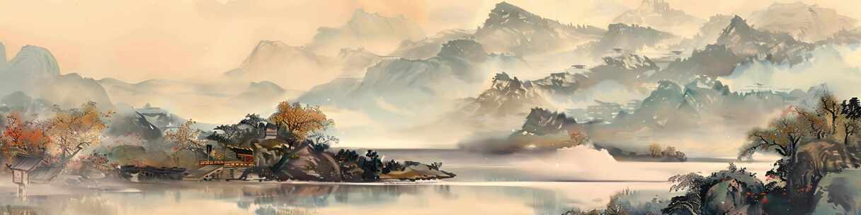 中国风山水画卷古风景观