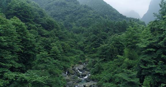 航拍峨眉山下小溪大山深处自然风景