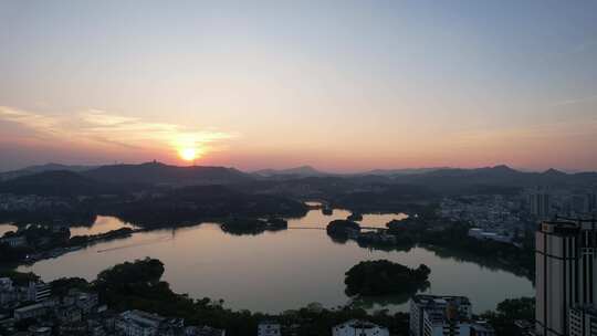 广东惠州西湖5A景区日落晚霞夕阳航拍