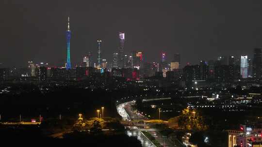 海珠区航拍广州天际线夜景