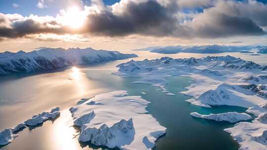 航拍雪山湖泊全景