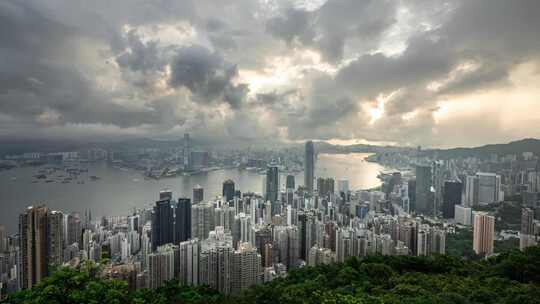 香港太平山维多利亚港CBD中环日出延时