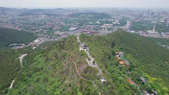 中国山东省济南市千佛山航拍 济南城市风光