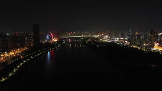 泉州晋江夜景航拍东海泰禾广场城市江滨夜景