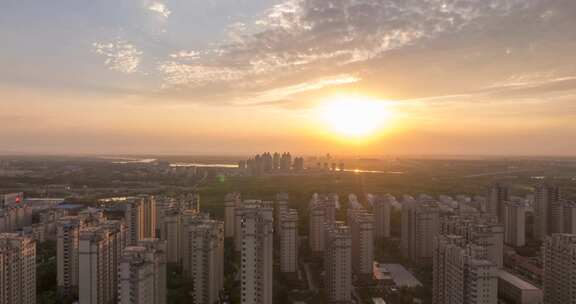 吴忠夕阳下的城市住宅区全景