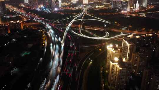 郑州市夜景航拍延时金水路立交桥夜晚金水区